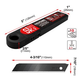HAUTMEC 20PCS 18mm Triple Cutting-edge Snap Off Blades, Retractable Black Replacement Blades, SK2 Utility Knife Blades, Strengthened Safety Box, for Box, Carpet, Rope HT0083-20PC