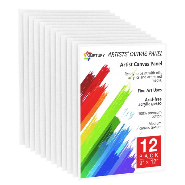 12 Pack Canvases for Painting 9 x 12 inch, Canvas Boards for Painting- Gesso Primed Acid-Free 100% Cotton Canvas Panels for Acrylics Oil Watercolor Tempera Paints