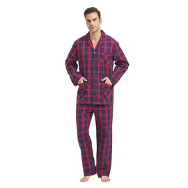 kolipajam Men Cotton Pajama Set For Men 2 Piceces Plaid Comfy Nightwear PJS With Pockets
