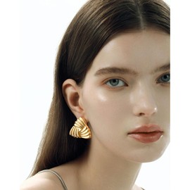 Pivza 14K Gold Plated Chunky Vintage Earrings for Women - Geometric Triangle Knot Drop Earrings, Lightweight Hypoallergenic Jewelry