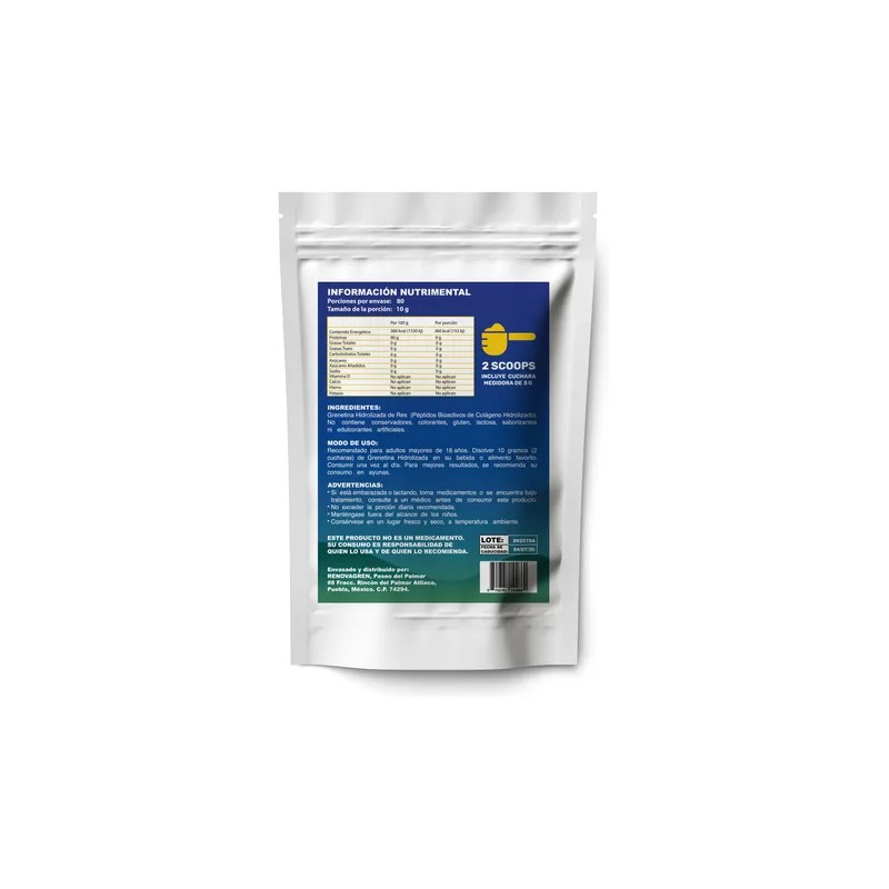 Grenetina Hidrolizada De Res Grass Fed 800g Alta Pureza