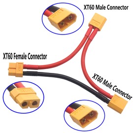 2Pack ShareGoo 100mm XT60 XT-60 Serial Series 12AWG Soft Silicone Cable Adapter for RC Car Truck Boat Lipo Battery Charger,1 Female XT60 Plug to 2 Male XT60 Connector