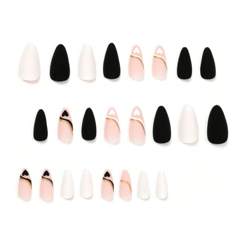 Press on Nails French Tip Black & White Heart design