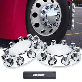 Vitonsbay Axle Wheel Covers for Semi Truck - 2 Front Hub Covers with 33mm Thread-On Chrome Lug Nut Covers for Semi Truck (Installation Tool Included)