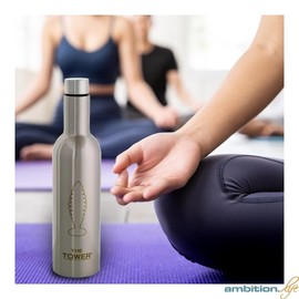harmonei® Flower of Life Water Bottle - 500 ml Silver/Grey - Height 27 cm - Stainless Steel with Screw Lid - Water Energisation for Hexagonal Water