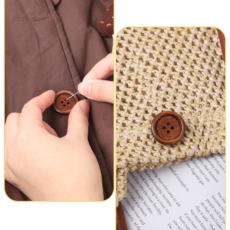 100 Pcs Wooden Buttons 4 Hole Round Buttons Bulk Brown