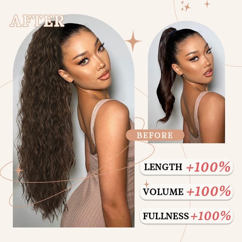 ORSUNCER Ponytail Extension Claw 30" Curly Pony Tail Clip in