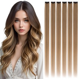 Rich Choices Clip in Hair Extensions Human Hair Highlights 6Pcs Medium Brown mix Dark Blonde Hair Extensions Clip in Real Remy Hair (44g 18 Inch)