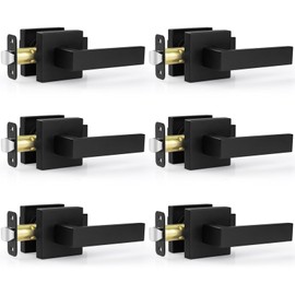 Estmoon 6 Pack Door Handles Matte Black - Passage Door Knobs Interior Square Door Levers, Heavy Duty Non-Locking Leversets Hall Closet Handles, Reversible for Right & Left Sided Doors