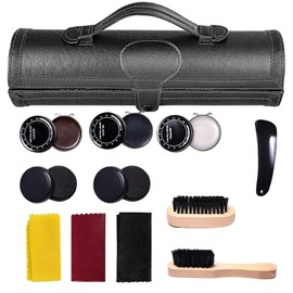 WEELOO Shoe Cream Set 12pcs, Shoe Leather Shine Cleaning Care Set with Portable Travel Storage Case and Brush for Brown and Black Leather