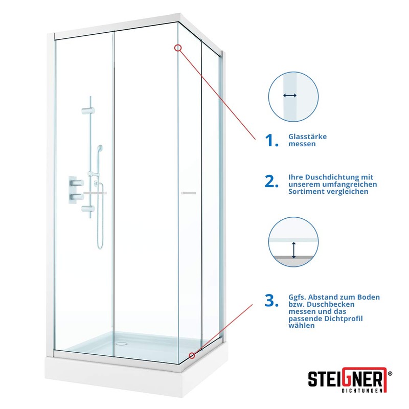 STEIGNER Shower Seal 50cm Glass Thickness 8/9mm Straight PVC Replacement