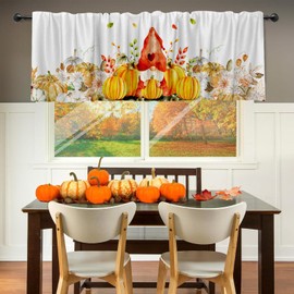 DOTOOMA 54x18 Inches Thanksgiving Pumpkin Gnome Window Treatment Valance Harvest Autumn Short Curtain Kitchen Bathroom Living Room Decorations Polyester Rod Pocket