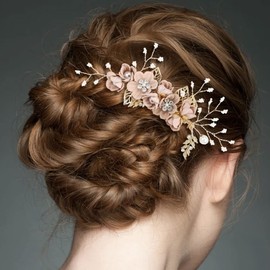 inSowni 20 Pack Classic White Dusty Pink Blue Flower Bridal Wedding Hair Side Combs+U-shaped Flower Hair Pins+Twist Spiral Pearl Hair Pins Pieces Headpieces Accessories for Brides Bridesmaids Women Girls (Dusty Pink)