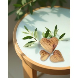 Olive Wood Hearts, Set of 3 Wooden Hearts, 3D Heart Shape, Handheld Heart Unique Gift for Friends and Family