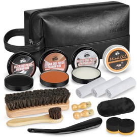 Koudecy Shoe Shine Kit for Men & Women, 16Pcs Black Shoe Polish Kit for Leather Boots Care, Mens Gifts Ideas