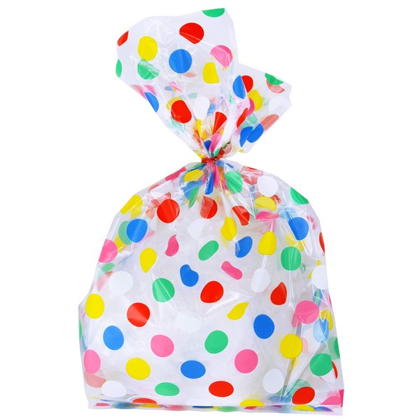 Pack of 24 Plastic Printed Goody Bags with Twist Ties, Food Safe - Polka Dot
