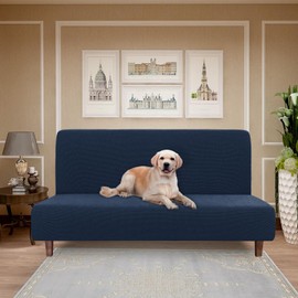 Easy-Going 100% Waterproof Futon Cover, Dual Waterproof Couch Cover for Futon, Stretch Jacquard Sofa Cover, Leakproof Furniture Protector for Kids, Pets, Dog and Cat (Medium, Dark Blue)