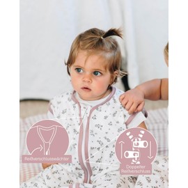 molis&co baby sleeping bag, 0.5 TOG, Size: 85 cm (6 - 18 months), ideal for the summer, Bloom Pink 100% organic cotton (Oeko-Tex 100)
