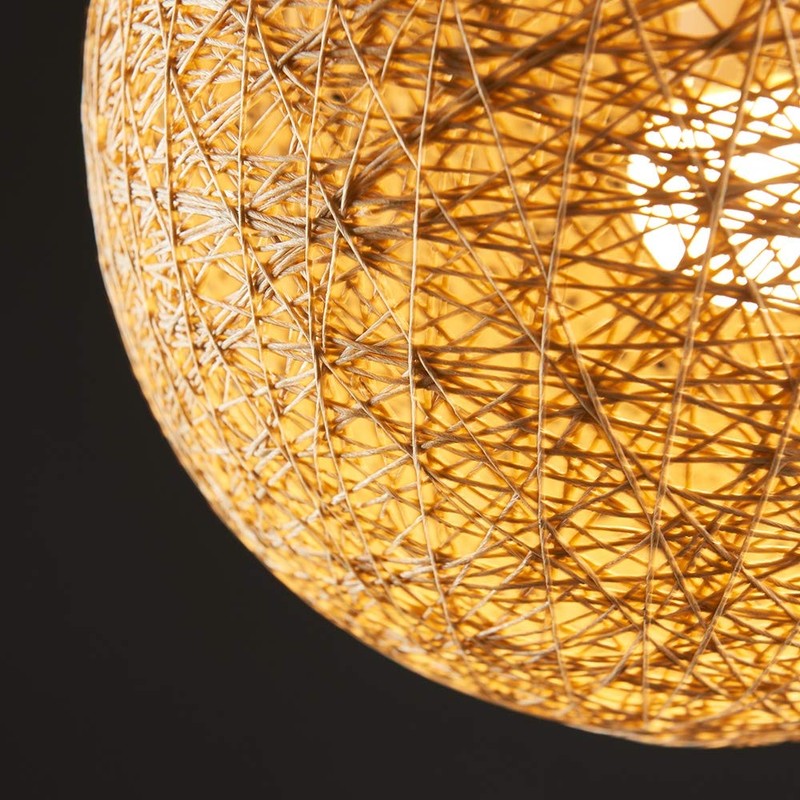 Modern Medium Cream Lattice Wicker Rattan Globe Ball Style Ceiling