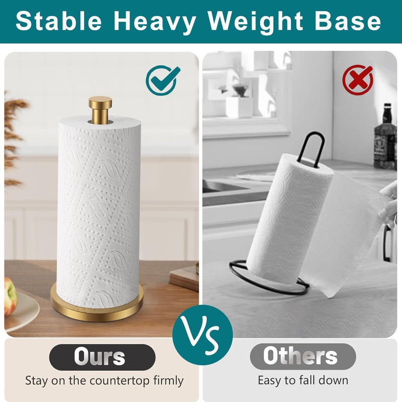 Paper Towel Holder Countertop, Gold Paper Towel Roll Holder for