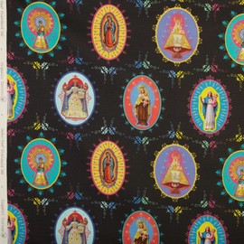 Kt KILOtela - Decorative Fabric Half Panama Organic Cotton Sold by the Metre Home Accessories Tablecloths Cushions Curtains Bags 100 cm Length x 280 cm Width Estampitas Black Multicoloured 1 Metre