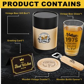 ZXAZXA Cool 50th Birthday Gifts for Him 50 Year Old Men Vintage 1975 Beer Drinking Glass Happy Anniversary 50th Birthday Party Supplies Decorations