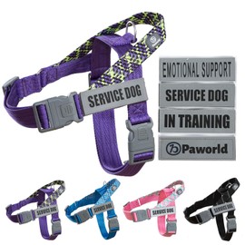 Paworld Service Dog Vest, No-Pull Service Dog Harness with 4 PCS Reflective Patches, Dog Vest Harness with Handle, Pet Harness for Small Medium Large Dogs in Training (Purple, S)