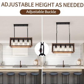 KEESFU 4-Light Farmhouse Linear Chandelier for Dining Room,Adjustable Rustic Pendant Light with Wood Grain Finish for Kitchen Island & Dining Table,Farmhouse Kitchen Lighting fixtures Ceiling.