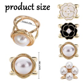 Biunnru Elegant Scarf Ring Clip Camellia Flower Scarf Buckle for Silk Scarves, Coat Belts, and Fashion Shirts Versatile Pearl Floral Scarf Clamp for Women (4 Pcs)