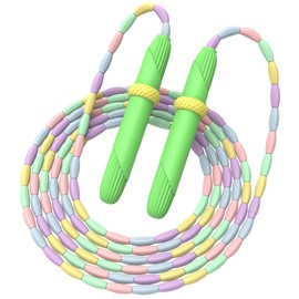 Beaded Jump Rope 1 Pack/2 Pack, ACEONE Segmented Skipping Rope for Kids Adults, Adjustable Tangle-Free Toddler Jumping Rope for Fitness Exercise Training (Green+Pink)