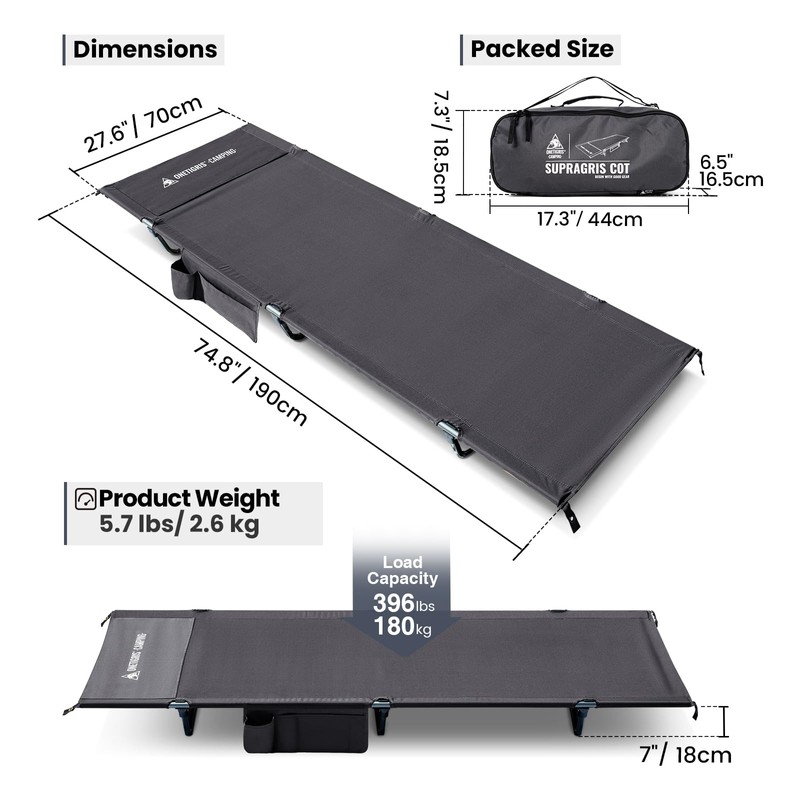 ONETIGRIS SUPRAGRIS Camping Cot, Support Up to 400lbs, Lightweight Comfortable