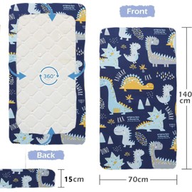 2 Pack Cot Bed Sheets, Cot Sheets 140x70 Fitted Cotton Cozy and Lightweight Travel Bed Sheets, Dinosaur Crib Sheets Fully Elasticated Skirt Breathable Easy Care