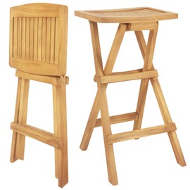 Tangkula Outdoor Bar Stools Set of 2, No Assembly Foldable Teak Wood Bar Height Stool with Countered Seat & Footrest, Backless Bistro Stools for Patio, Porch, Deck