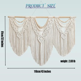 oiikain Large Handmade Boho Macrame Wall Hanging Tapestry - Chic Bohemian Woven Home Decor art for Living Room, Bedroom, and Wedding Parties (43''x32'', Wooden beads)