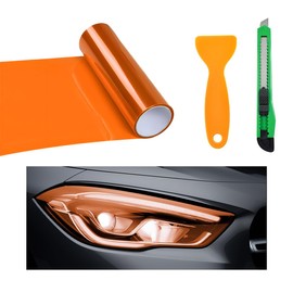 Wevdn Car Light Tint Film, 46.8" × 11.8" Extra-Wide Waterproof Headlight Taillight Tint Wrap Roll, Self Adhesive Film Sticker Sheet for Car Headlight Tail Lights with Squeegee+Cutter (Orange)