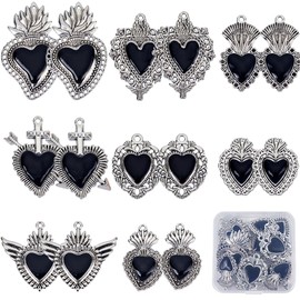 SUNNYCLUE 1 Box 16Pcs 8 Styles Gothic Charms Sacred Heart Charms Vintage Enamel Cross Love Wings Mexican Milagros Metal Charm for Jewelry Making Charms Supplies DIY Necklace Bracelet Earring Adult,