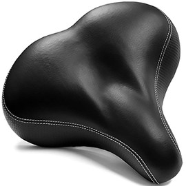 Extra Wide Replacement Saddle, Memory Foam Bike Seat Cushion, Steel Spring & Elastomer Suspension, Universal Fit for Indoor & Outdoor Bicycles