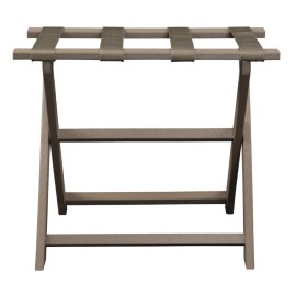 Homeroots Earth Friendly Taupe Folding Luggage Rack With Dark Tan Straps