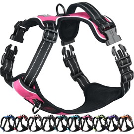 VIVAGLORY Easefit No Pull Dog Harness with Handle & Front Clip, No Pull & Heavy Duty for Puppy Pet, Dog Harness for Training & Walking, XL, Pink