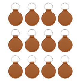 PATIKIL Leather Blank Keychains, 12Pcs Round Keychain Blanks Double Side Laser Engraving Key Chains for Embossing, UV-Printing, DIY Craft, Light Brown
