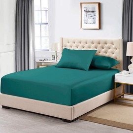 NIM TEXTILE Luxury Sheets 1600 TC Softness Deep Pocket 3pc Fitted Sheets Set - 1 Fitted Sheet and 2 Pillowcases - Milano Collection Bedding - Turquoise, Full