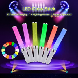 Glow Sticks 15 Pack Multicolor Reusable LED Light Sticks with 2 Modes for Concerts Parties Events Night Activities