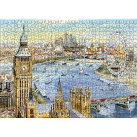 DOUBLETOP London Thames Riverside Landscape Big Ben London Eye 1000 Pieces Cardboard Jigsaw Puzzle Adult Leisure Children Brain Teaser Puzzle Home Art Decoration Photo Frame Box