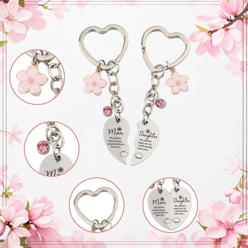 2pcs Mother Daughter Heart Keychain, Heart Shaped Matching Keychains Delicate