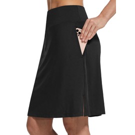BALEAF Women's Golf Skirt 20" Knee Length Skorts Ladies Long Tennis Skorts with Zipper Pocket UV Protection Black XS
