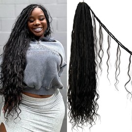 Locs Human Hair Crochet Boho Extensions Pre Looped Goddess Body Wave Curly Ends Knotless Box Braids Faux Locs For Women 18 Inch 72Strands