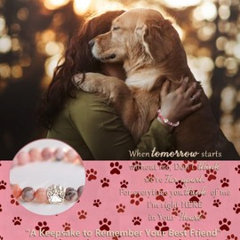 YUJIANmy Pet Memorial Bracelet for Loss of Dog Cat, Natural Stone Paw Print Sympathy Gift for Women with Gift Box, Bereavement Jewelry for Dog Mom & Cat Lovers, Adjustable 6.8"-8" Wrist