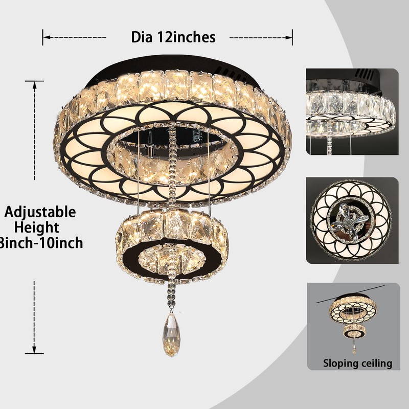 Flashing God Dia 12" Crystal Mini Chandelier Crystal Black Ceiling