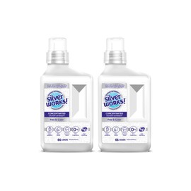 SilverWorks! Powerful Odor Eliminating Laundry Detergent Liquid, Silver Ion Technology, Laundry Odor Eliminator For Clothes, Cleans, Deodorizes & Protects, 33 fl oz, 66 Loads, Free & Clear, Pack of 2