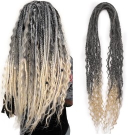 Aguacor Boho Dread Synthetic Double Ended Dreadlock Extensions with Boho Box Braids 24inches 10 Strands Thin Soft Black to Blonde DE Dreadlock Extensions (Boho 10 Strands, T1B/613)